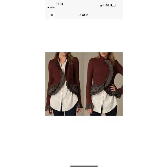 Free people Black Romance Military Ruffles Knit Jacket Sz 6 Victorian Steampunk - Picture 8 of 8